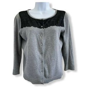 Ann Taylor Loft Grey Cardigan Sweater With Black